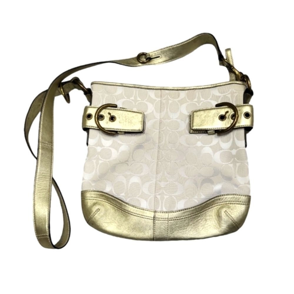 VINTAGE COACH N•A06W-3574 SIGNATURE GOLD COLOR COACH LOGO CROSSBODY BAG
